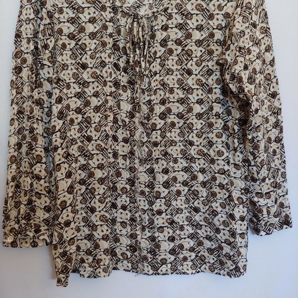 J. Jill geometric pattern brown and tan long sleeve flowy top Medium - Picture 3 of 10